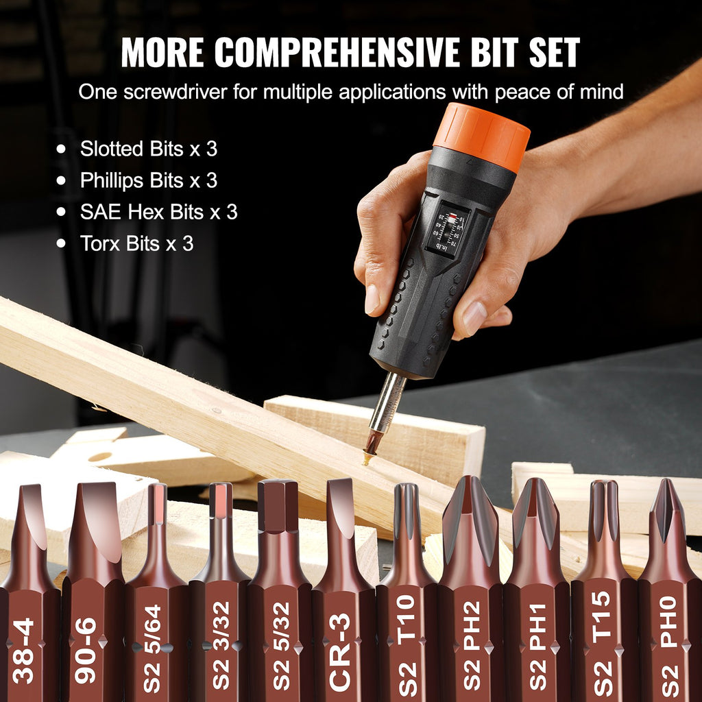 Drive Torque Screwdriver Wrench Set 10-70 In-lbs Torque Adjustment Range 1 In-lb Increment Torque Screwdriver Driver Bits Set With View Window, 12 Bits & Case, Magnetic Function