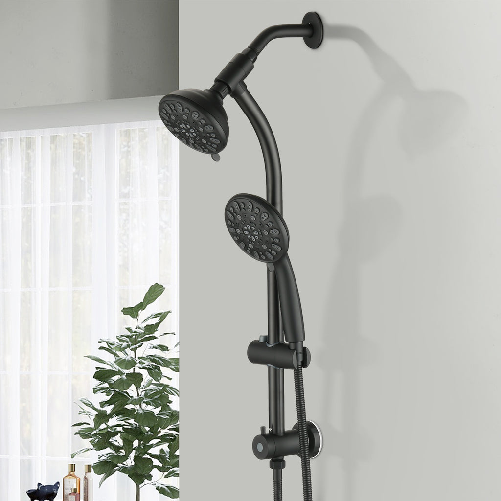 Drill-Free Stainless Steel Slide Bar Combo Rain Showerhead 7-Setting Hand, Dual Shower Head Spa System