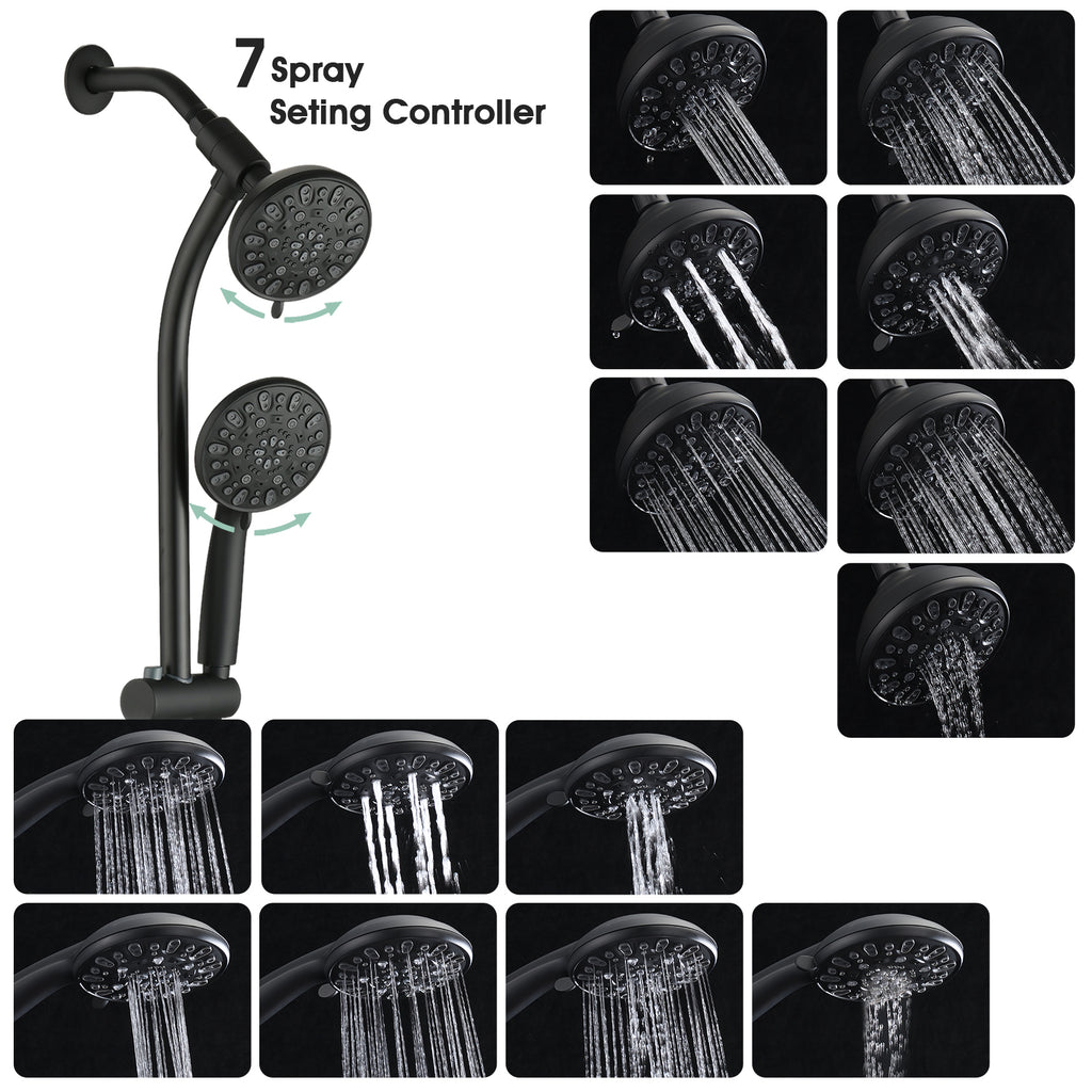 Drill-Free Stainless Steel Slide Bar Combo Rain Showerhead 7-Setting Hand, Dual Shower Head Spa System