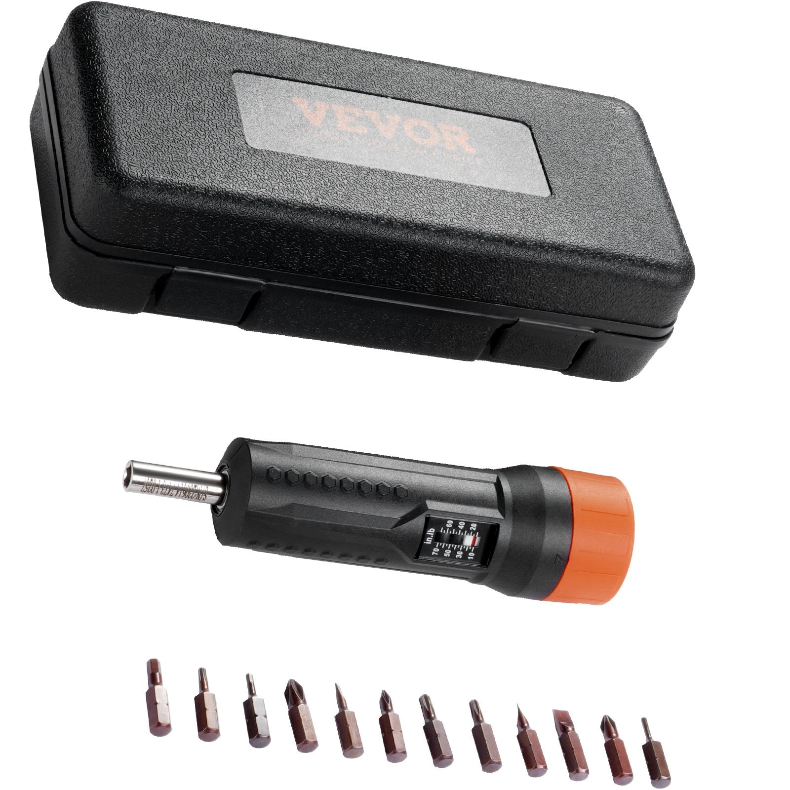 Drive Torque Screwdriver Wrench Set 10-70 In-lbs Torque Adjustment Range 1 In-lb Increment Torque Screwdriver Driver Bits Set With View Window, 12 Bits & Case, Magnetic Function