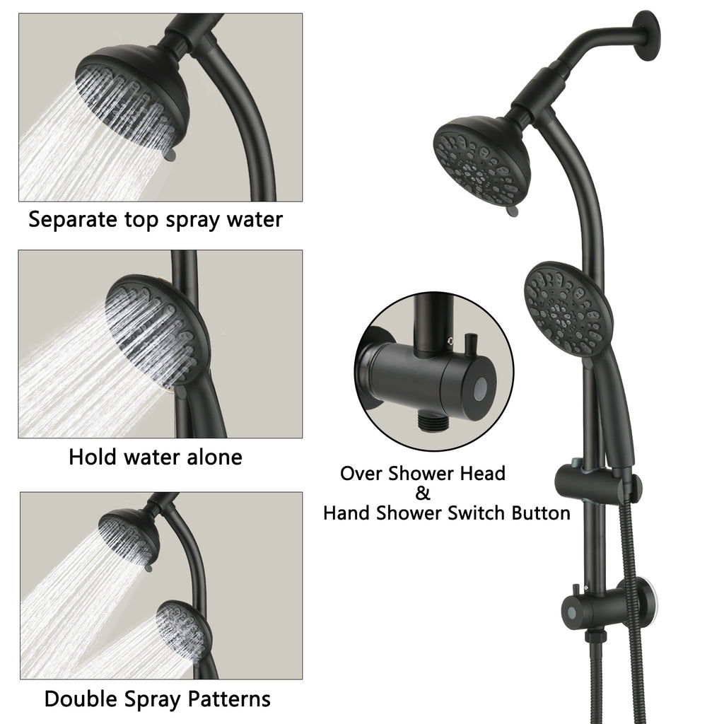 Drill-Free Stainless Steel Slide Bar Combo Rain Showerhead 7-Setting Hand, Dual Shower Head Spa System
